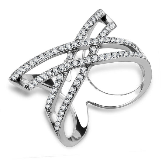 DA255 - High polished (no plating) Stainless Steel Ring with AAA Grade CZ in Clear