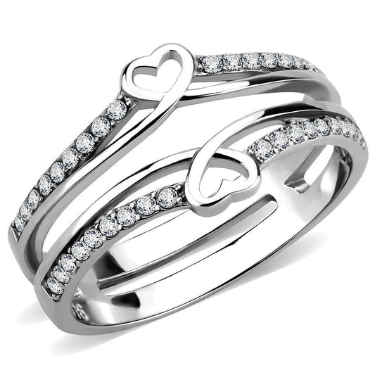 DA242 - High polished (no plating) Stainless Steel Ring with AAA Grade CZ in Clear