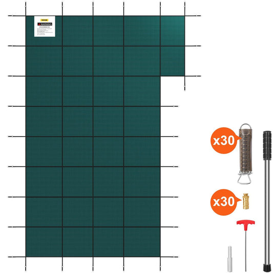 Inground Pool Safety Cover, 22 ft x 42 ft Rectangular Winter Pool Cover with Right Step, Triple Stitched, High Strength Mesh PP, Good Rain Permeability, Installation Hardware Included