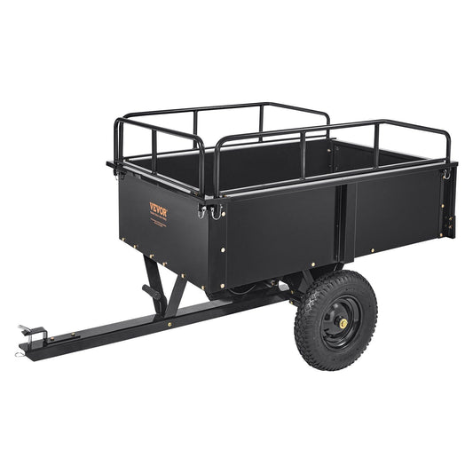 Heavy Duty ATV Trailer Steel Dump Cart, 750-Pound 15 Cubic Feet, Garden Utility Trailer with Removable Sides for Riding Lawn Mower Tractor
