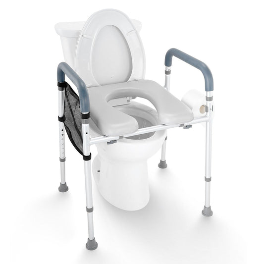 Raised Toilet Seat, 7-Position Height Adjustment 19.3" - 25.2", 350lbs Weight Capacity, with Comfort Padded Aluminum Frame, Universal Toilet Seat Riser, for Elderly, Handicap, Pregnant, Medical