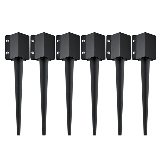 Fence Post Anchor Ground Spike, 6 Pack 24 x 4 x 4 Inches Outer Diameter (Inner Diameter 3.5 x3.5 Inches), Metal Black Powder Coated Post Stake Ground, for Mailbox Deck Garden Railing