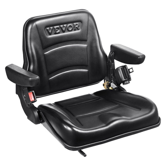 Universal Forklift Seat, Fold Down Tractor Seat with Adjustable Angle Back, Micro Switch, Seatbelt and Armrests, 6.3-13.4 inch Slot Tractor Seat for Tractor Loader Excavator
