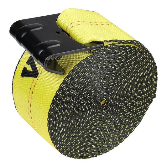 Winch Straps, 4" x 30', 6000 lbs Load Capacity, 18000 lbs Break Strength, Truck Straps with Flat Hook, Flatbed Tie Downs Cargo Control for Trailers, Farms, Rescues, Tree Saver, Yellow (4 Pack)