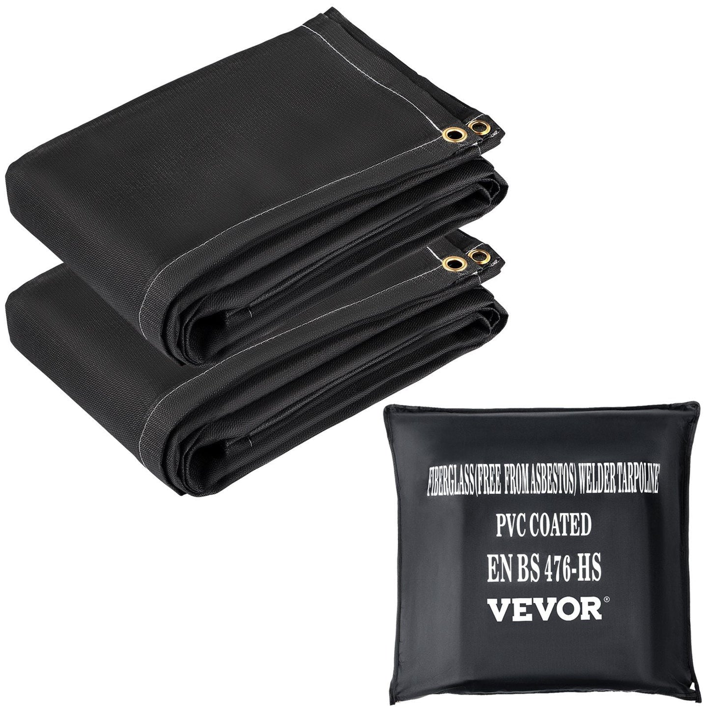Fire Blankets, 2 Pack Welding Blankets, 8' x 10' Fire Suppression Blanket, 1022°F Flame Retardant Blanket, Black Fire Emergency Blankets, Fiberglass Fire Retardant Blanket with 12 Brass Grommets