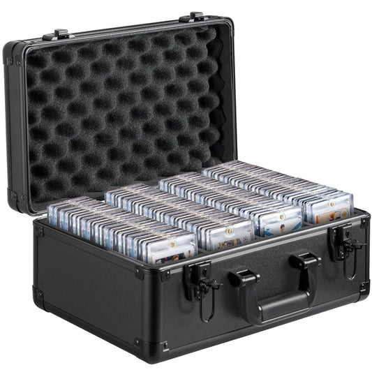 Graded Card Storage Box, 4 Slots, Graded Sports Cards Holder Carrying Case with Key Lock Foam Dividers, for 108 PSA Graded Cards 76 BGS Cards 84 SGC Cards 388 Top Loaders or 999+ Loose Cards