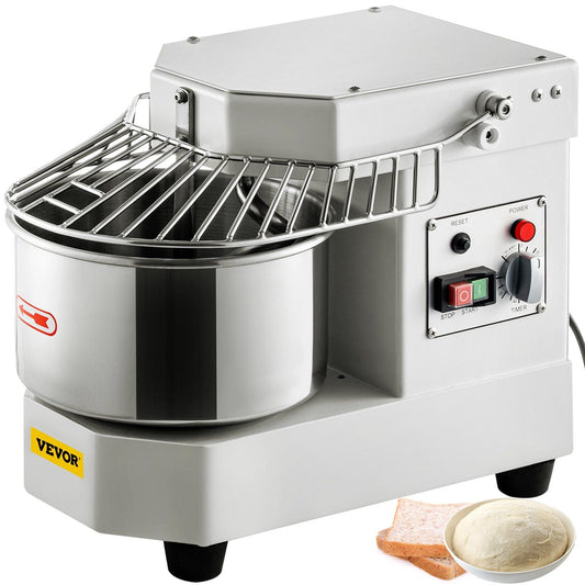 Commercial Food Mixer, 8.5Qt Capacity, 450W Dual Rotating Dough Kneading Machine with Food-grade Stainless Steel Bowl, Security Shield & Timer Included, Baking Equipment for Restaurant Pizzeria