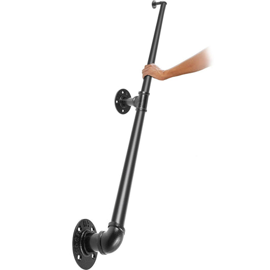 Pipe Stair Handrail, 6FT Staircase Handrail, 440LBS Load Capacity Carbon Steel Pipe Handrail, Industrial Pipe Handrail with Wall Mount Support, Round Corner Wall Handrailings for Indoor, Outdoor