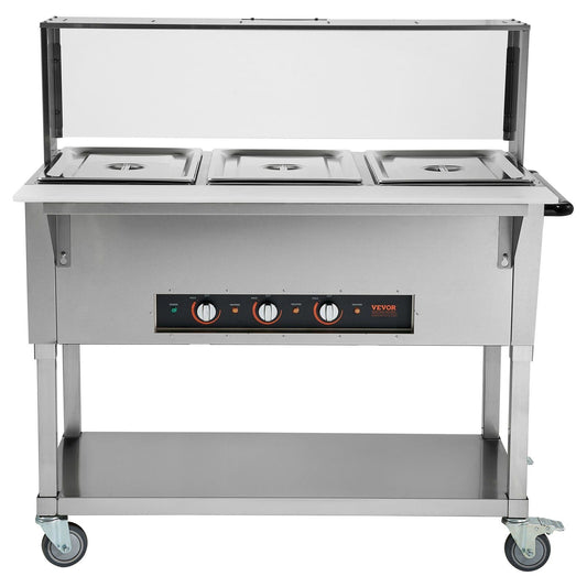 3-Pan Commercial Food Warmer, 3 x 20.6QT Electric Steam Table, 1500W Professional Buffet Catering Food Warmer with Acrylic Sneeze Guard, Food Grade Stainless Steel Server for Party Restaurant