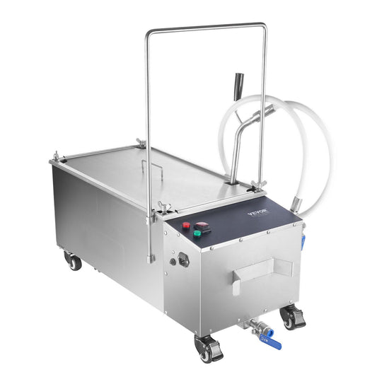 Mobile Fryer Filter, 55L Oil Tank Capacity, Oil Filtration System with 10 L/min Oil Filtration Speed, Mobile Frying Oil Filtering System with Swivel Wheels, Oil Hose for Restaurant Burger Stores