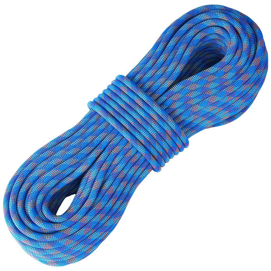 10.2mm Dynamic Climbing Rope, 60M(197ft) Outdoor Rock Climbing Rope 25KN Breaking Tension, Fiber Rope with Steel Snap Hooks for Escape, Rappelling, Fire Rescue, Blue