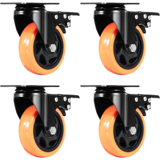 Caster Wheels, 4-inch Swivel Plate Casters, Set of 4, with Security A/B Locking No Noise PVC Wheels, Heavy Duty 350 lbs Load Capacity Per Caster, Non-Marking Wheels for Cart Furniture Workbench