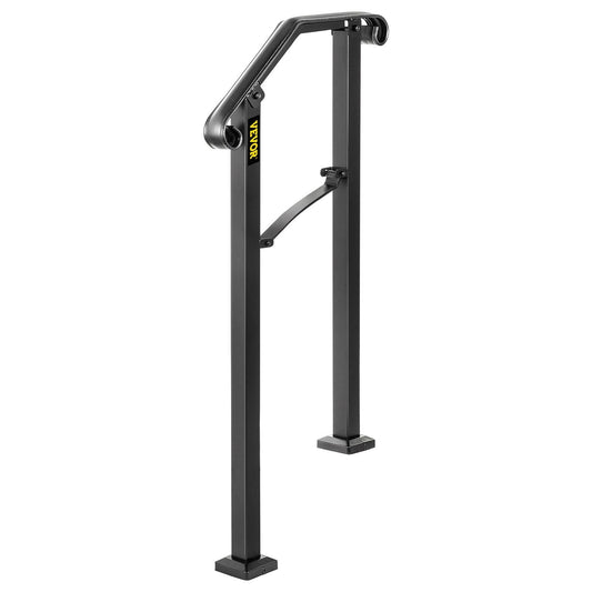 Handrails for Outdoor Steps, Fit 1 or 2 Steps Outdoor Stair Railing, Arch#1 Wrought Iron Handrail, Flexible Porch Railing, Black Transitional Handrails for Concrete Steps or Wooden Stairs