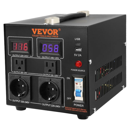 Voltage Converter Transformer, 2000W, Heavy Duty Step Up/Down Transformer, Convert from 110 Volt to 220 Volt and from 220 Volt to 110 Volt, with US Outlet EU Outlet 5V USB Port, CE Certified