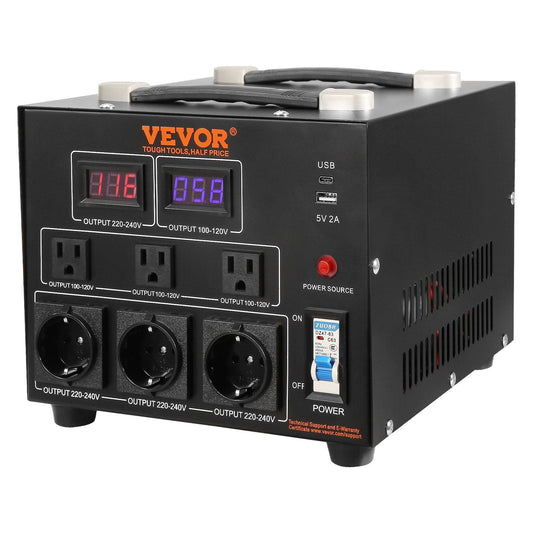 Voltage Converter Transformer, 3000W, Heavy Duty Step Up/Down Transformer, Convert from 110 Volt to 220 Volt and from 220 Volt to 110 Volt, with US Outlet EU Outlet 5V USB Port, CE Certified