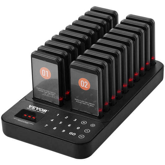 Restaurant Pager System, Wireless 400m Long Range Lineup Waiting Queue Signal, Guest Customer Calling Beepers with Vibration & Flashing, 20 Buzzers for Food Truck, Church, Nursery, Hospital
