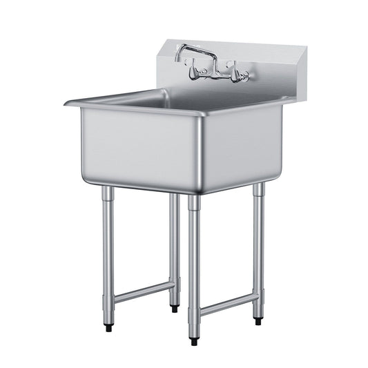 Stainless Steel Prep & Utility Sink, 1 Compartment Free Standing Small Sink Include Faucet & legs, 27"x41" Commercial Single Bowl Sinks for Garage, Restaurant, Kitchen, Laundry, NSF Certified