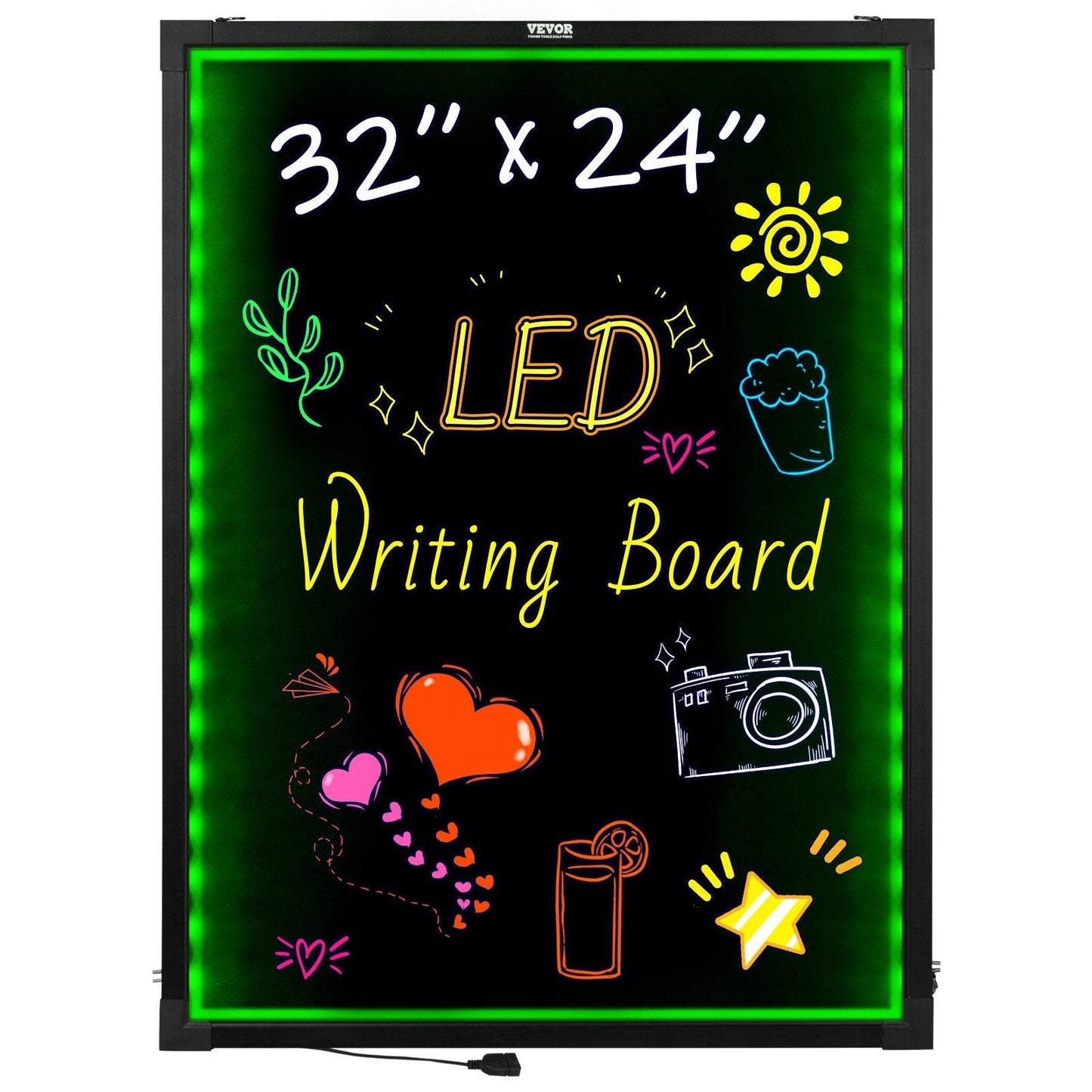 LED Message Writing Board, 32"x24" Illuminated Erasable Lighted Chalkboard, Neon Effect Menu Sign Board, Drawing Board with 8 Fluorescent Chalk Markers and Remote Contro Tested toStandards