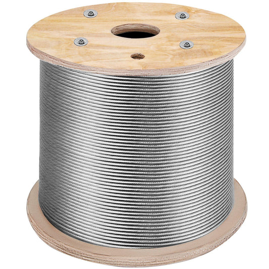 Stainless Steel Cable Railing 1/8"x 500ft, Wire Rope 316 Marine Grade, Braided Aircraft Cable 1x19 Strands Construction for Deck Rail Balusters Stair Handrail Porch Fence