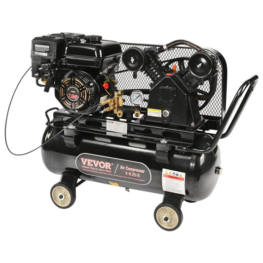 7HP Gas Powered Air Compressor, 13.2 Gallon Horizontal Air Compressor Tank, 9CFM@115PSI Gas Driven Piston Pump Air Compressed System with 115PSI Max Pressure for Construction Sites Workshop