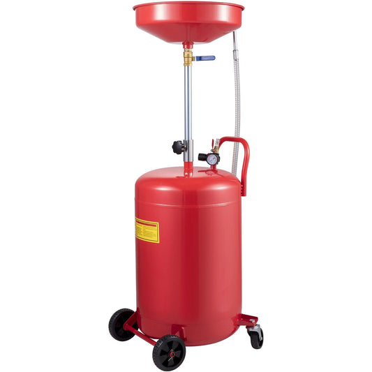 Waste Oil Drain Tank 20 Gallon Portable Oil Drain Air Operated Drainer Oil Change, Oil Drain Container, Fluid Fuel Transfer Drainage Adjustable Funnel Height, with Pressure Regulating Valve