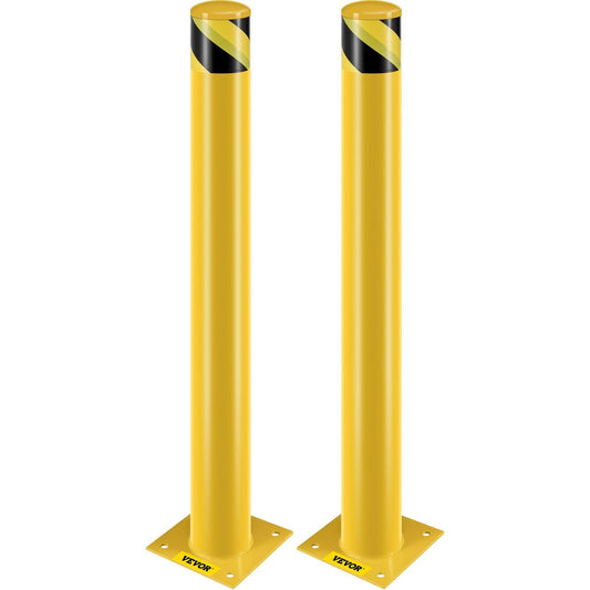 Safety Bollard, 42 Inch Height Bollard Post, 4.5 Inch Diameter Steel Pipe Safety Bollard Post, Yellow Steel Bollard, Steel Safety Bollard with 8 Anchor Bolts, Perfect for Traffic-Sensitive Area