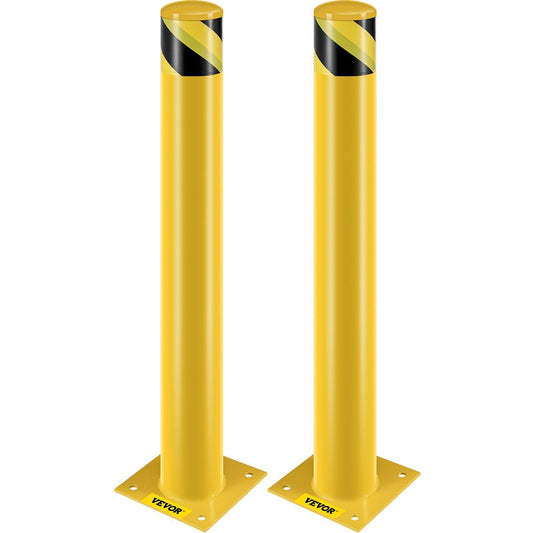 Safety Bollard, 36 Inch Height Bollard Post, 4.5 Inch Diameter Steel Pipe Safety Bollard Post, Yellow Steel Bollard, Steel Safety Bollard with 8 Anchor Bolts, Perfect for Traffic-Sensitive Area