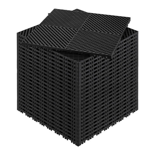 Interlocking Drainage Mat, 15.7'x15.7' Modular Cushion Durable PP Material, 24 Pcs Splicing Drainage Mats, Non-Slip Drainage Floor Tile and Shower Mat, for Garage, Garden, Kitchen&Outdoor, Black
