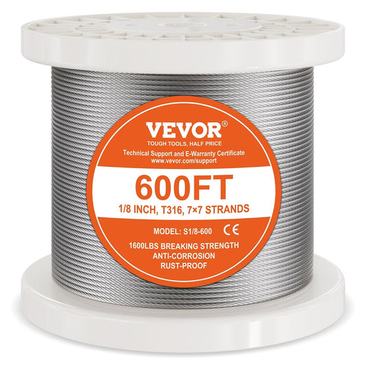 T316 Stainless Steel Cable 1/8" 7x7 Steel Wire Rope 600 ft Cable Railing