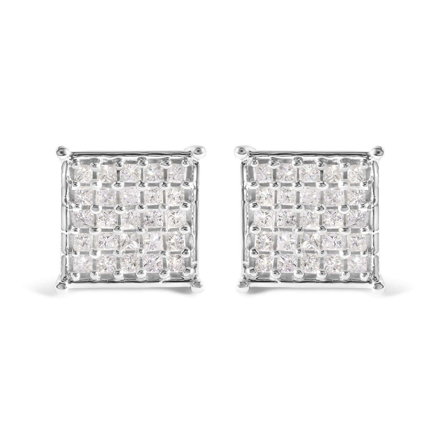 10K White Gold 3/4 Cttw Princess Diamond Composite Stud Earrings (I-J Color, I1-I2 Clarity)