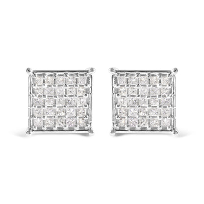 10K White Gold 3/4 Cttw Princess Diamond Composite Stud Earrings (I-J Color, I1-I2 Clarity)