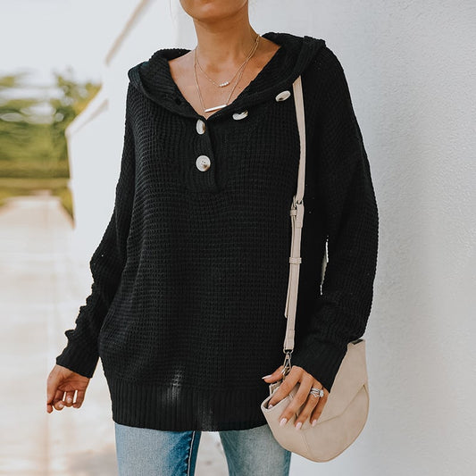 Camiseta de punto con capucha y cuello de pico para mujer