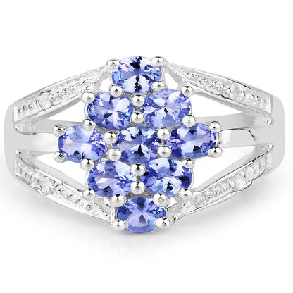 1.59 Carat Genuine Tanzanite and White Topaz .925 Sterling Silver Ring