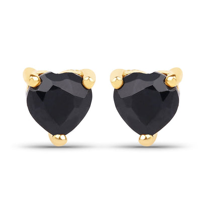 0.70 Carat Genuine Black Sapphire 14K Yellow Gold Earrings