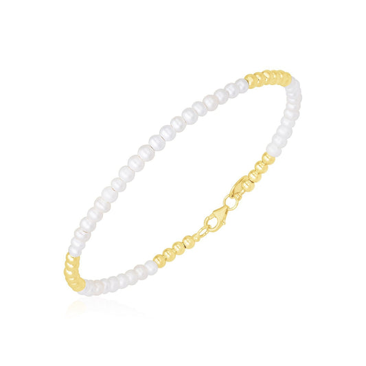 Bracelet perles pallina en or jaune 14 carats poli et perles de culture d'eau douce