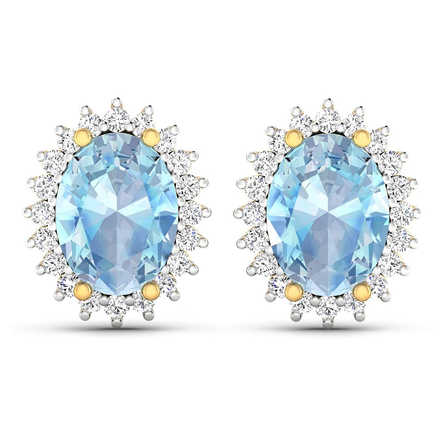 2.36 Carat Genuine Aquamarine and White Diamond 14K Yellow Gold Earrings
