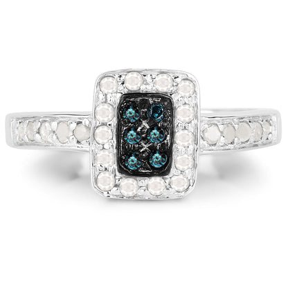 0.36 Carat Genuine Blue Diamond and White Diamond .925 Sterling Silver Ring