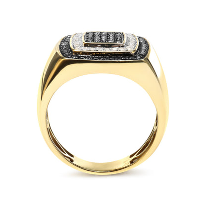 Men's 10K Yellow Gold 3/4 Cttw White and Black Treated Diamond Ring Band (Black / I-J Color, I2-I3 Clarity) - Size 10
