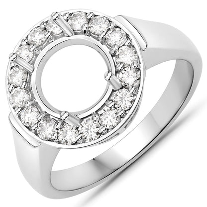 0.48 Carat Genuine White Diamond 14K White Gold Semi Mount Ring - holds 8.00mm Round Gemstone