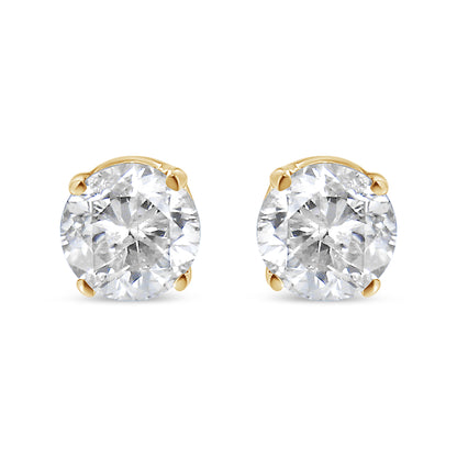 AGS Certified 14K Yellow Gold 1/2 Cttw 4 Prong Set Brilliant Round-Cut Solitaire Diamond Push Back Stud Earrings (O-P, Color, SI2-I1 Clarity)