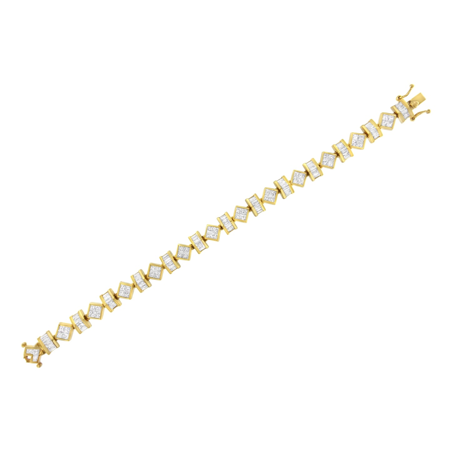 14K Yellow Gold 7.50 Cttw Princess and Baguette Diamond Geometric Link Bracelet