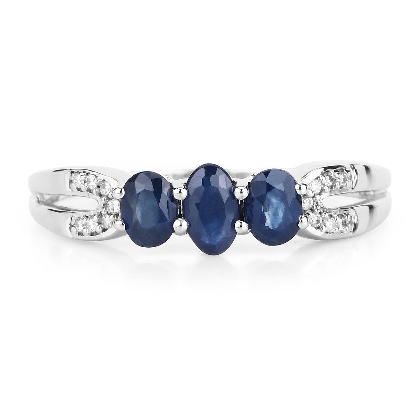 0.73 Carat Genuine Blue Sapphire and White Diamond 14K White Gold Ring