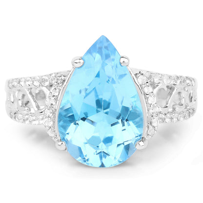 5.50 Carat Genuine Swiss Blue Topaz and White Topaz .925 Sterling Silver Ring