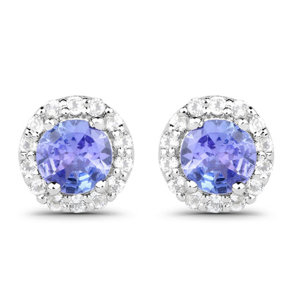 3.77 Carat Genuine Tanzanite and White Topaz .925 Sterling Silver 3 Piece Jewelry Set (Ring, Earrings, and Pendant w/ Chain)