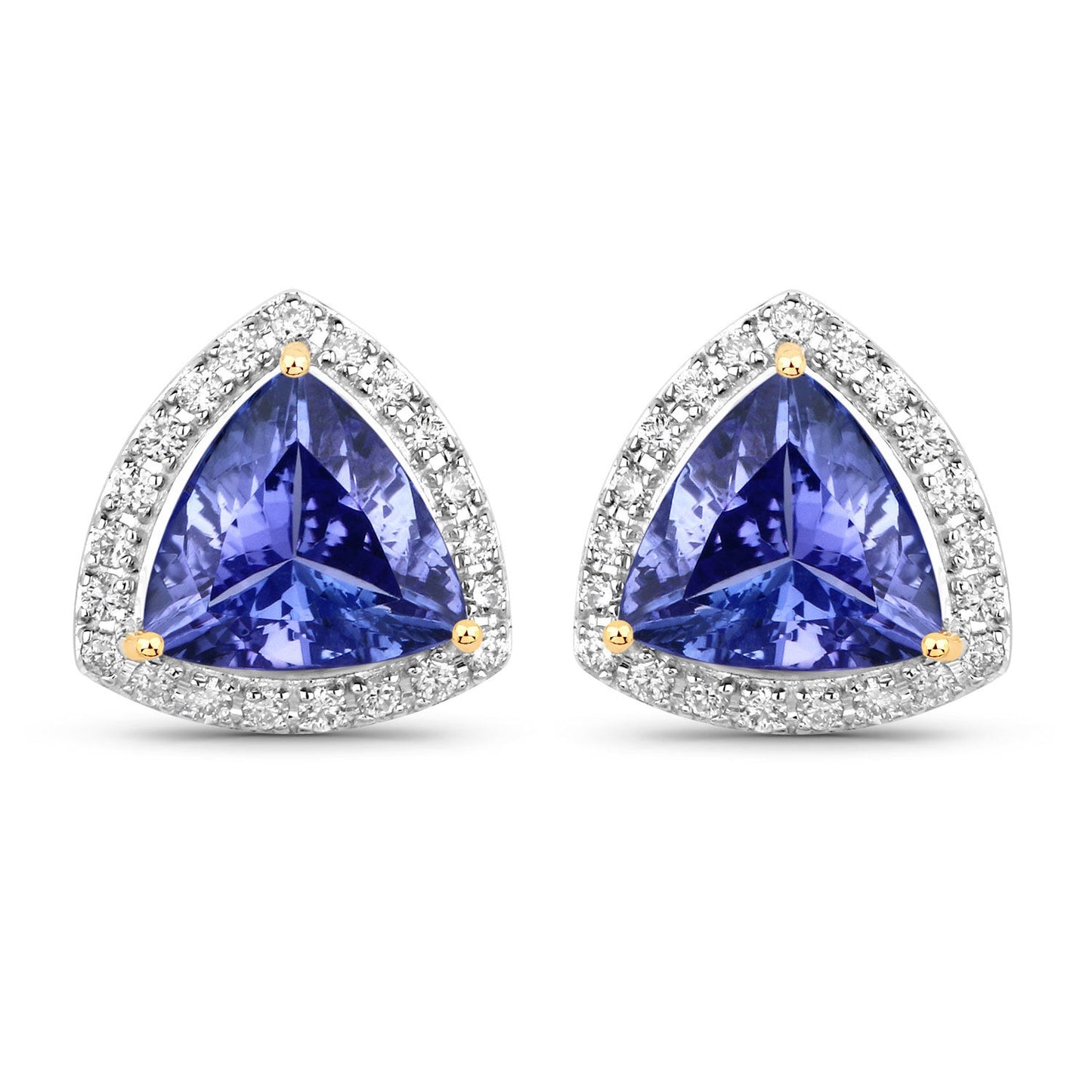 3.82 Carat Genuine Tanzanite and White Diamond 14K Yellow Gold Earrings