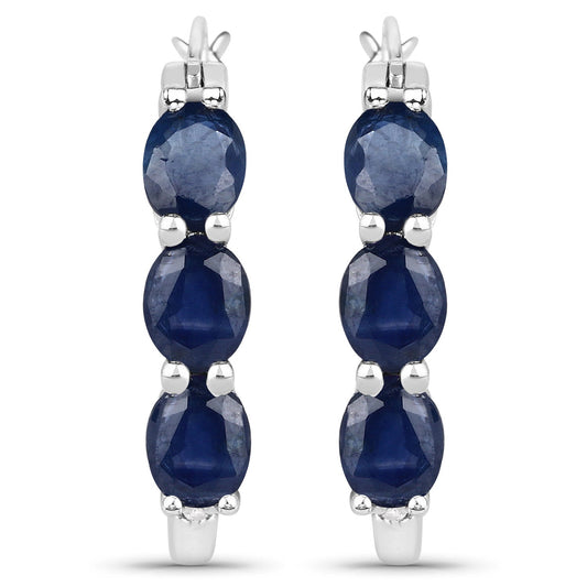 Boucles d'oreilles en argent sterling .925 serties de saphirs bleus véritables de 2,05 carats et de diamants blancs