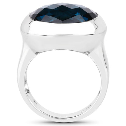 10.25 Carat Genuine London Blue Topaz .925 Sterling Silver Ring