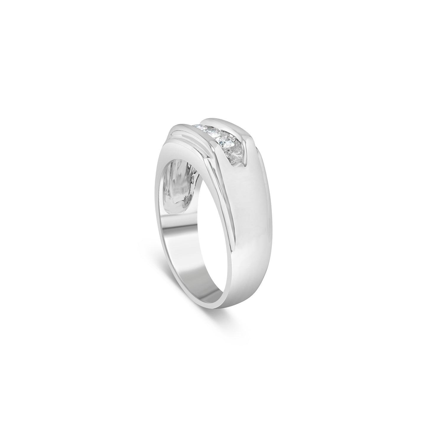 Men's .925 Sterling Silver 1/3 Cttw Diamond Channel Set 3 Stone Ring Band (I-J Color, I3 Clarity) - Ring Size 10