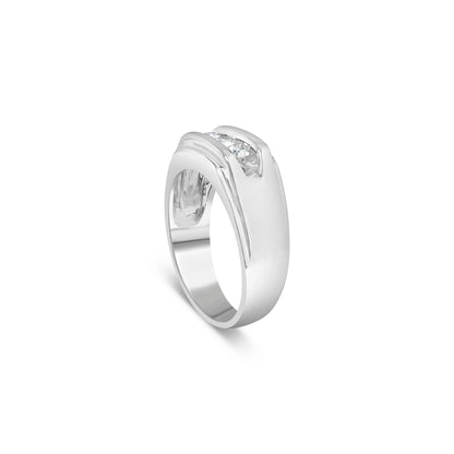 Men's .925 Sterling Silver 1/3 Cttw Diamond Channel Set 3 Stone Ring Band (I-J Color, I3 Clarity) - Ring Size 10
