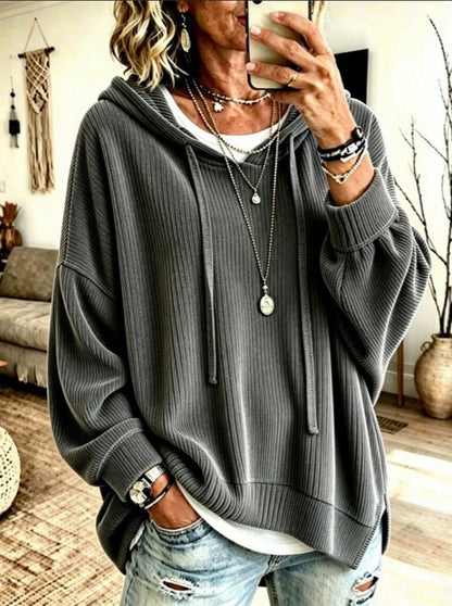 2026 European And American Women's Fashion Amazon Independent Store Hooded Drawstring Woven Corduroy Sweatshirt Jacket Loose Top